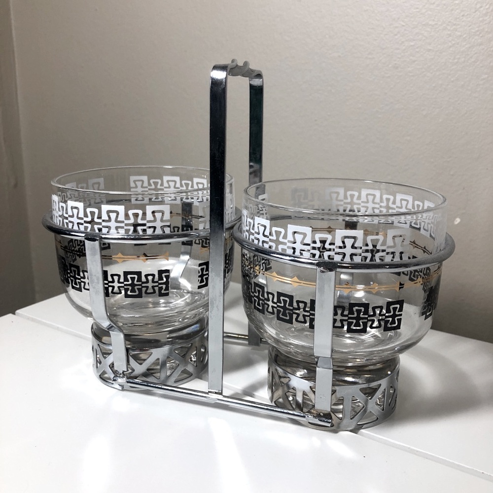 Vintage Libbey Mid-Century Modern Condiment Set ✨ Glass Gold Silver